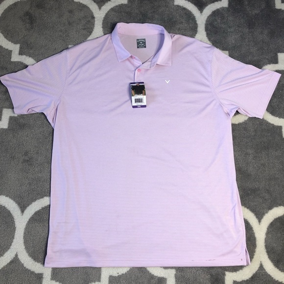 Callaway Polo Shirt Mens 2XL NWT Pink Striped Short Sleeve Golf - Picture 1 of 14